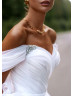 Off Shoulder Beaded White Organza Pleated Modern Wedding Dress